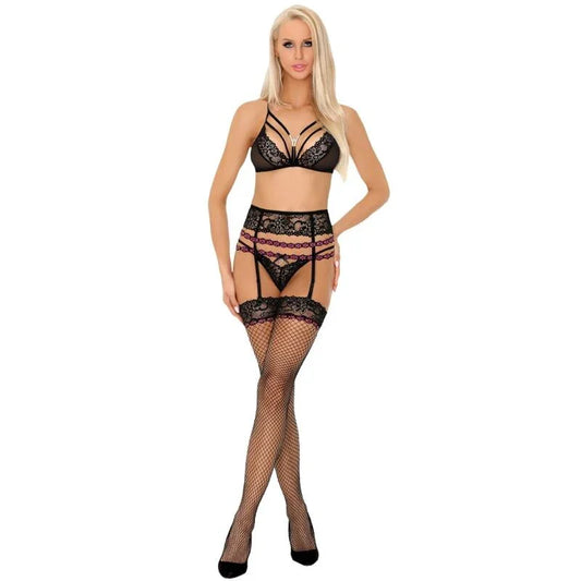 LIVCO CORSETTI FASHION - SNEHANA LC 90443 SUJETADOR + LIGUERO + PANTY NEGRO L/XL - Nuvica