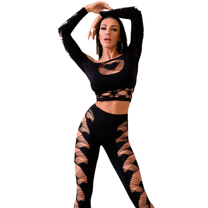 CHILIROSE - CR 4436 TOP & LEGGINS NEGRO S/L - Nuvica