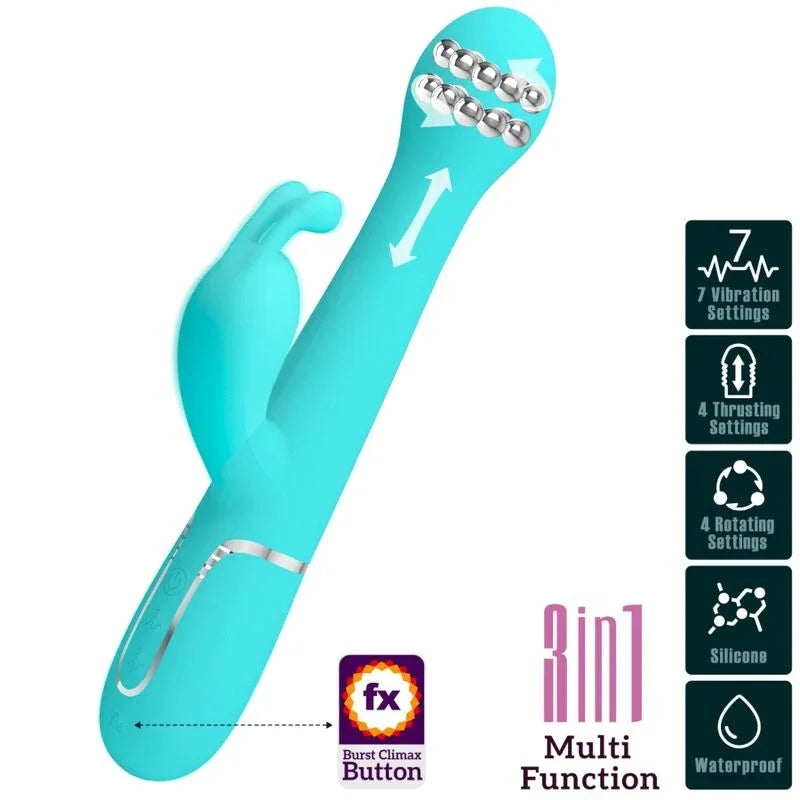 PRETTY LOVE - DEJON VIBRADOR RABBIT 3 EN 1 MULTIFUNCIÓN VERDE AGUA - Nuvica