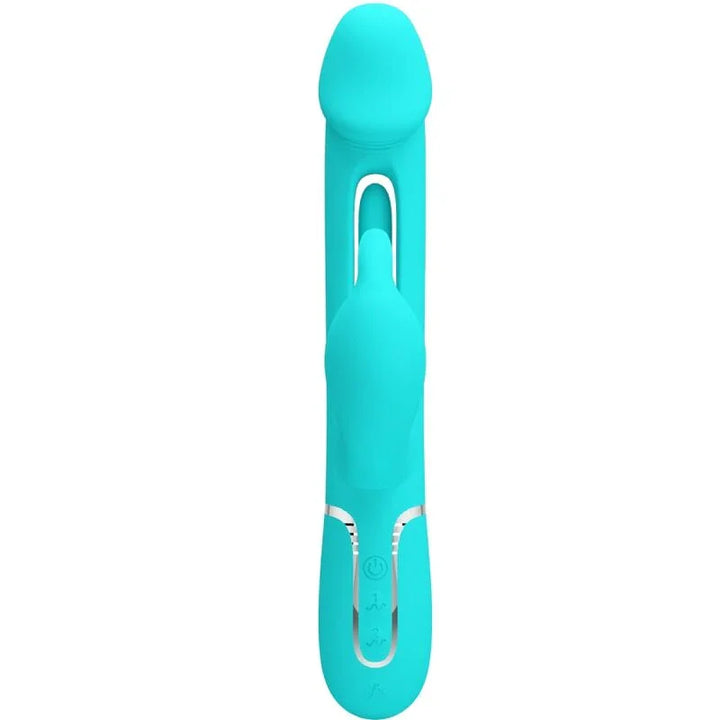 PRETTY LOVE - KAMPAS VIBRADOR RABBIT 3 EN 1 MULTIFUNCIÓN CON LENGUA VERDE AGUA - Nuvica