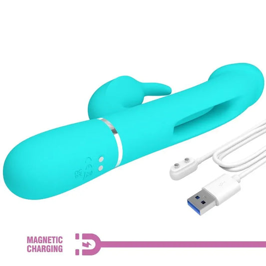 PRETTY LOVE - KAMPAS VIBRADOR RABBIT 3 EN 1 MULTIFUNCIÓN CON LENGUA VERDE AGUA - Nuvica