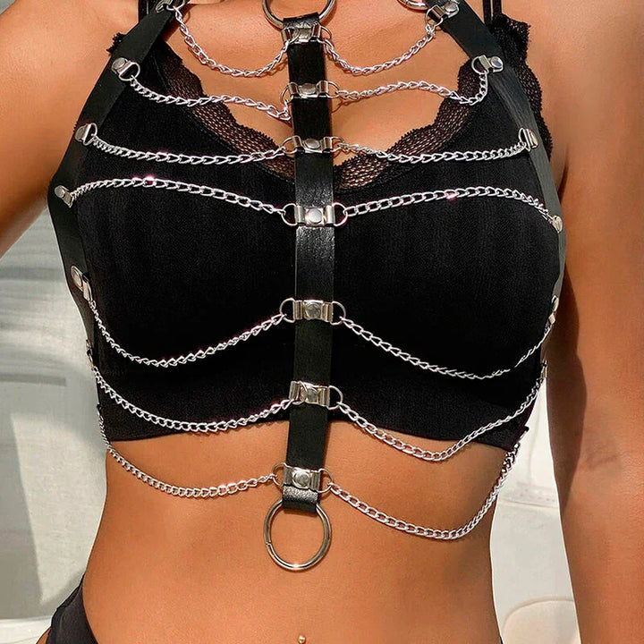 SUBBLIME - ARNÉS DE PECHO CADENAS CUERO NEGRO TALLA ÚNICA - Nuvica