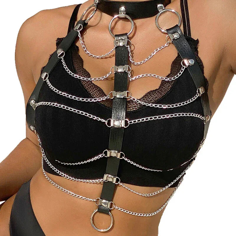 SUBBLIME - ARNÉS DE PECHO CADENAS CUERO NEGRO TALLA ÚNICA - Nuvica