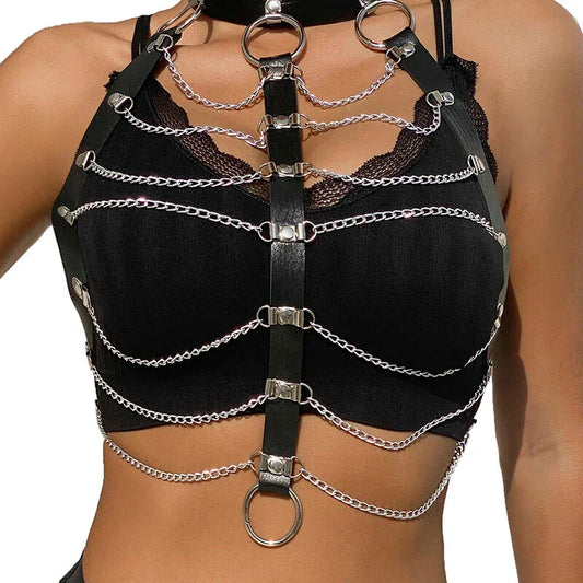 SUBBLIME - ARNÉS DE PECHO CADENAS CUERO NEGRO TALLA ÚNICA - Nuvica