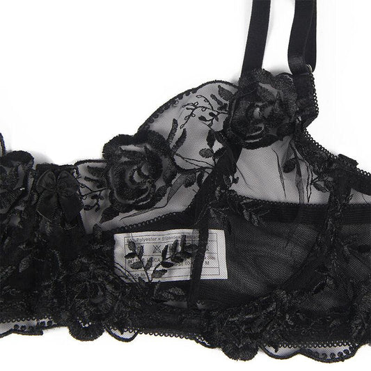 SUBBLIME - SET DE 3 PIEZAS SUJETADOR + TANGA + LIGA ESTAMPADO FLORAL NEGRO S/M - Nuvica