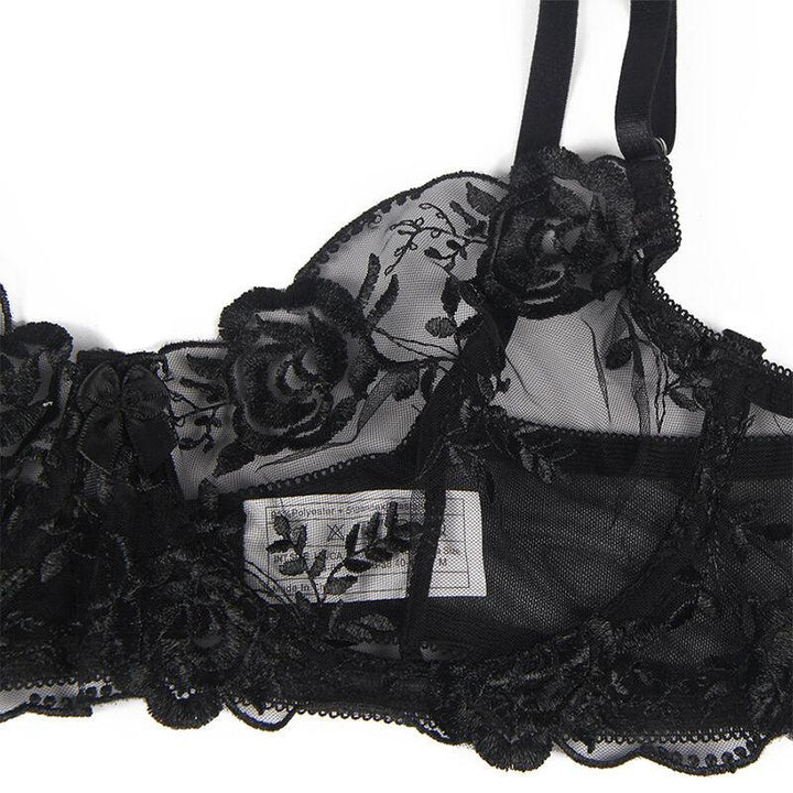 SUBBLIME - SET DE 3 PIEZAS SUJETADOR + TANGA + LIGA ESTAMPADO FLORAL NEGRO S/M - Nuvica