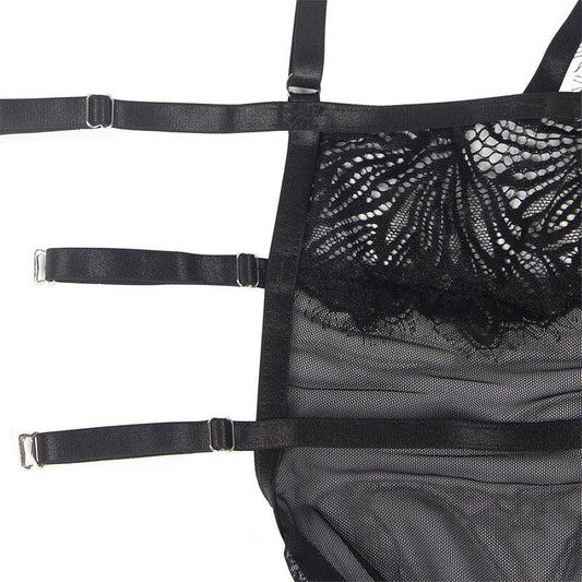 SUBBLIME - BABYDOLL CON TIRANTES AJUSTABLES DE ENCAJE NEGRO S/M - Nuvica