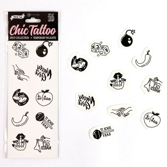 SECRET PLAY - SET DE 10 TATTOOS TEMPORALES SPICY COLLECTION - Nuvica