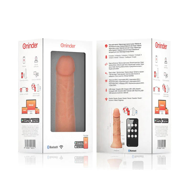 ONINDER - LARGE BOGOTÁ DILDO VIBRADOR 9 VELOCIDADES NATURAL 22 CM -O- 4.5 CM - APP GRATUITA - Nuvica