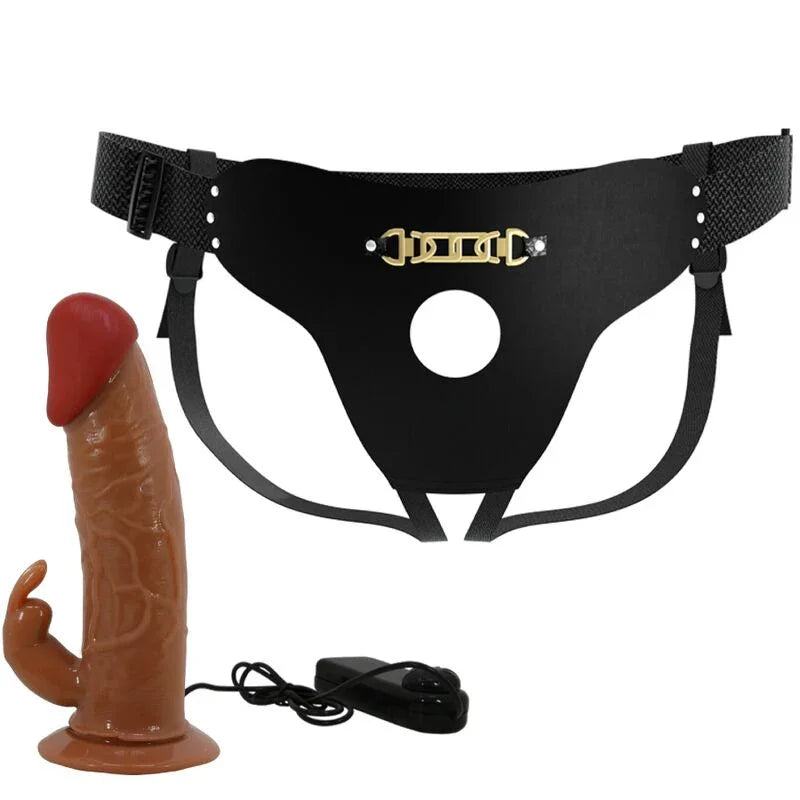 PRETTY LOVE - MARION HARNESS BRIEFS UNIVERSAL CON DILDO VIBRACIÓN 19 CM MULATO - Nuvica