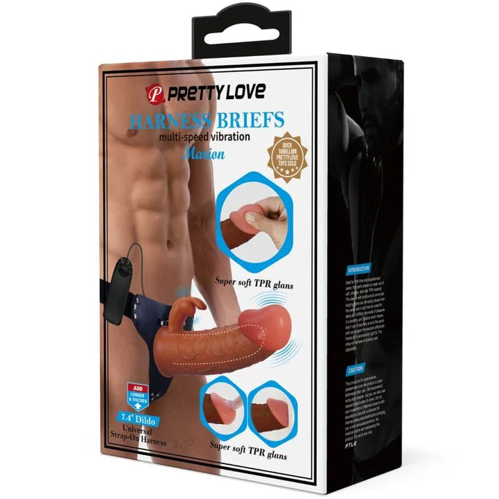 PRETTY LOVE - MARION HARNESS BRIEFS UNIVERSAL CON DILDO VIBRACIÓN 19 CM MULATO - Nuvica