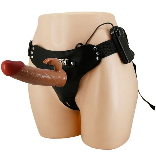 PRETTY LOVE - MARION HARNESS BRIEFS UNIVERSAL CON DILDO VIBRACIÓN 19 CM MULATO - Nuvica