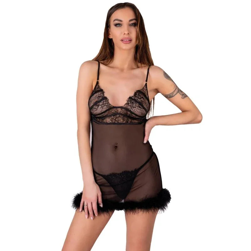 LIVCO CORSETTI FASHION - ZERUNAM SET BABYDOLL + TANGA NEGRO S/M - Nuvica