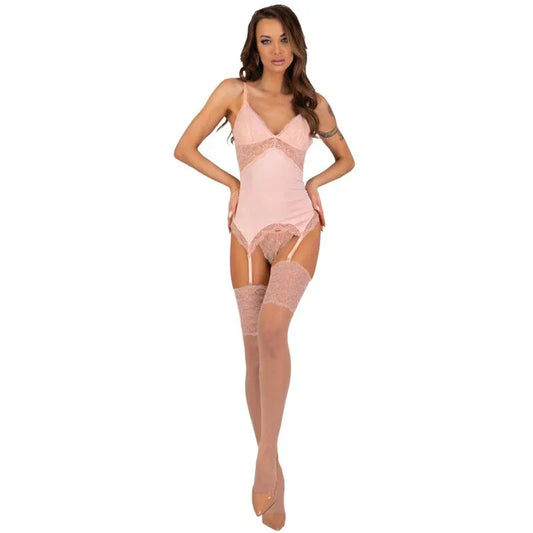 LIVCO CORSETTI FASHION - PERSINNE PEACH SET CORSET + PANTY + MEDIAS S/M - Nuvica