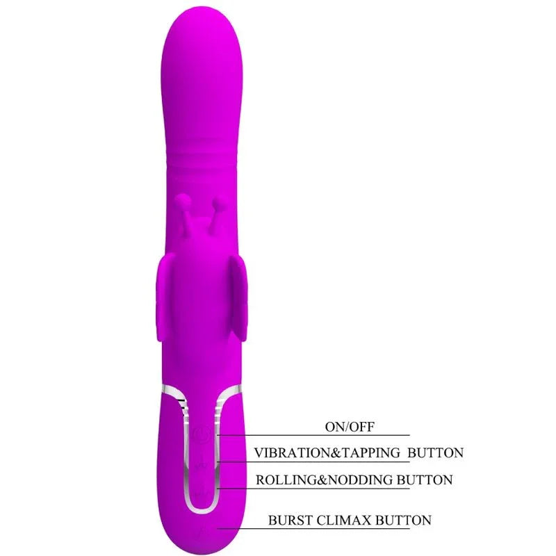 PRETTY LOVE - VIBRADOR RABBIT MULTIFUNCIÓN 4 EN 1 MARIPOSA FUCSIA - Nuvica