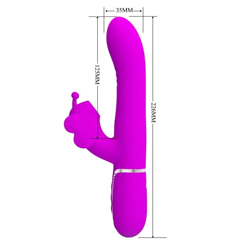 PRETTY LOVE - VIBRADOR RABBIT MULTIFUNCIÓN 4 EN 1 MARIPOSA FUCSIA - Nuvica