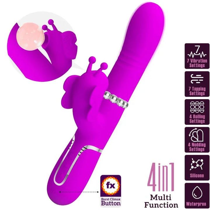 PRETTY LOVE - VIBRADOR RABBIT MULTIFUNCIÓN 4 EN 1 MARIPOSA FUCSIA - Nuvica