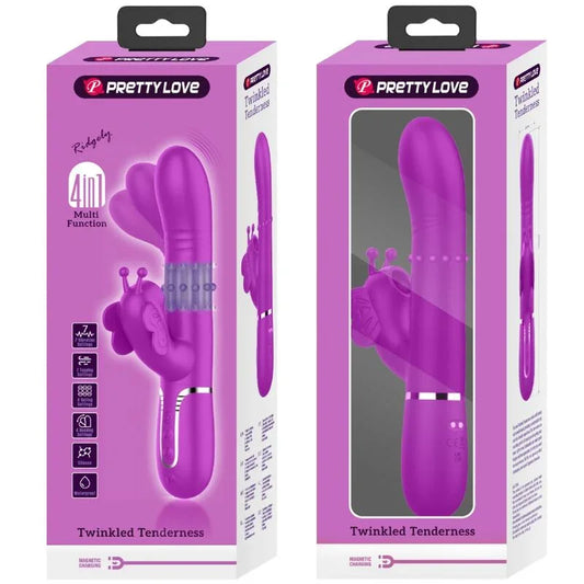 PRETTY LOVE - VIBRADOR RABBIT MULTIFUNCIÓN 4 EN 1 MARIPOSA FUCSIA - Nuvica