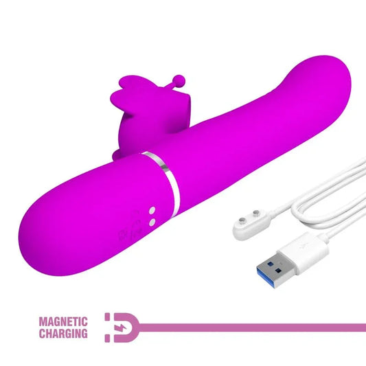 PRETTY LOVE - VIBRADOR RABBIT MULTIFUNCIÓN 4 EN 1 MARIPOSA FUCSIA - Nuvica