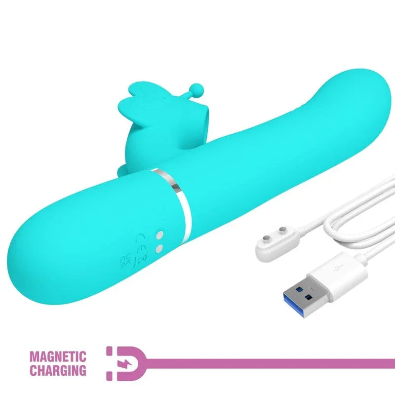 PRETTY LOVE - VIBRADOR RABBIT MULTIFUNCIÓN 4 EN 1 MARIPOSA VERDE AGUA - Nuvica