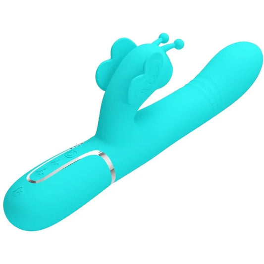 PRETTY LOVE - VIBRADOR RABBIT MULTIFUNCIÓN 4 EN 1 MARIPOSA VERDE AGUA - Nuvica