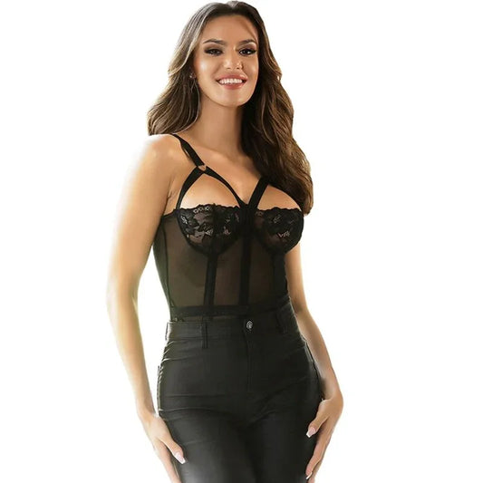 SUBBLIME - TEDDY CON LIGUERO DETALLE TIRAS PECHO NEGRO S/M - Nuvica