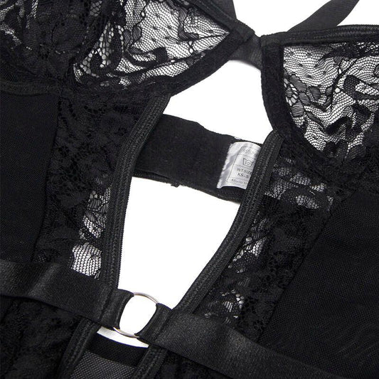 SUBBLIME - TEDDY CON LIGA DETALLE ENCAJES Y TIRAS NEGRO S/M - Nuvica
