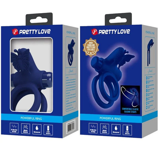 PRETTY LOVE - JAMELE DOBLE ANILLO CON VIBRACIÓN & ESTIMULADOR MARIPOSA AZUL - Nuvica