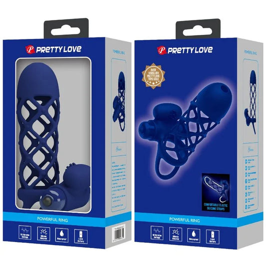 PRETTY LOVE - GIANN ANILLO VIBRADOR CON FUNDA DE SILICONA AZUL - Nuvica