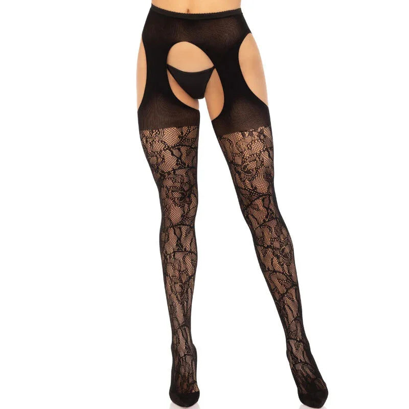 LEG AVENUE - MEDIAS DE LIGUERO ENCAJE NEGRO - Nuvica