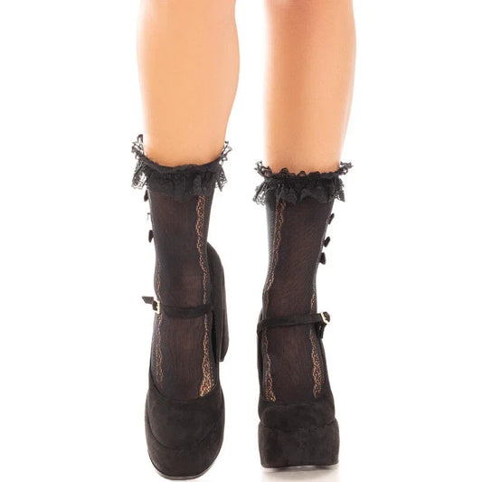 LEG AVENUE - MEDIAS TOBILLERAS CON VOLANTES NEGRO - Nuvica
