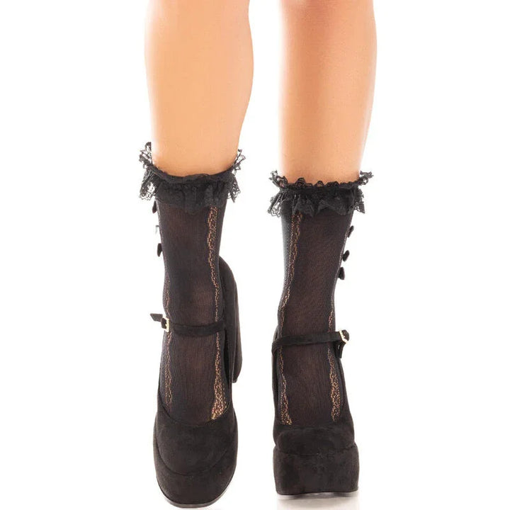 LEG AVENUE - MEDIAS TOBILLERAS CON VOLANTES NEGRO - Nuvica