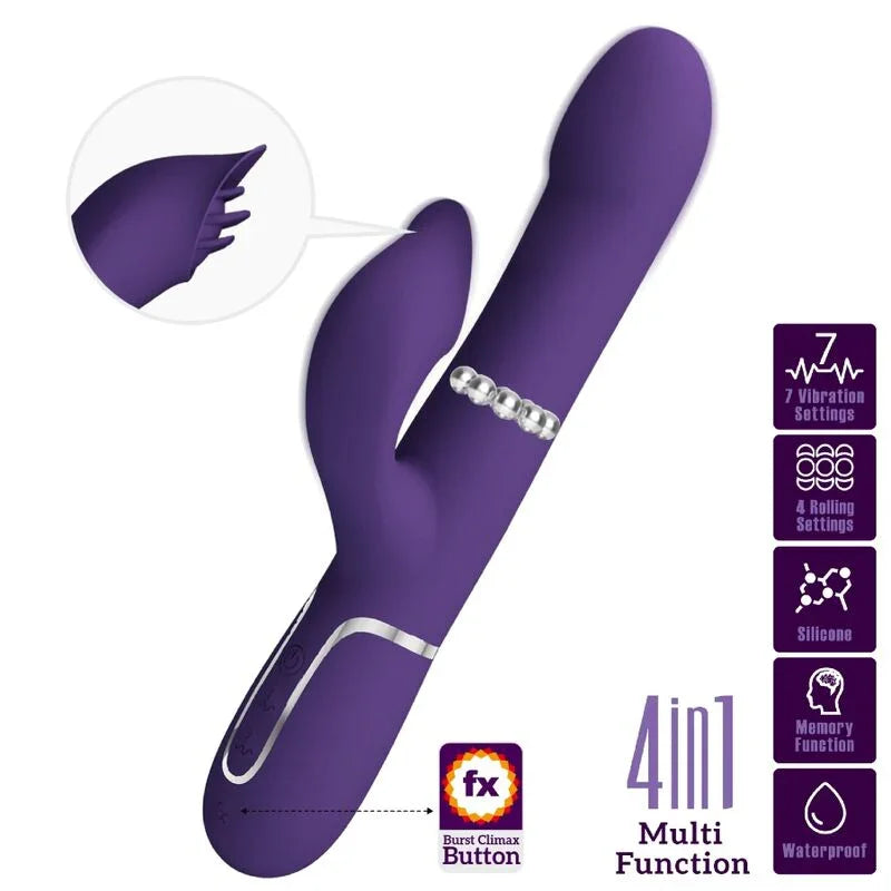 PRETTY LOVE - ZALIN VIBRADOR RABBIT PERLAS 4 EN 1 MORADO - Nuvica