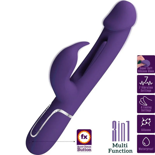 PRETTY LOVE - KAMPAS VIBRADOR RABBIT 3 EN 1 MULTIFUNCIÓN CON LENGUA VIOLETA - Nuvica