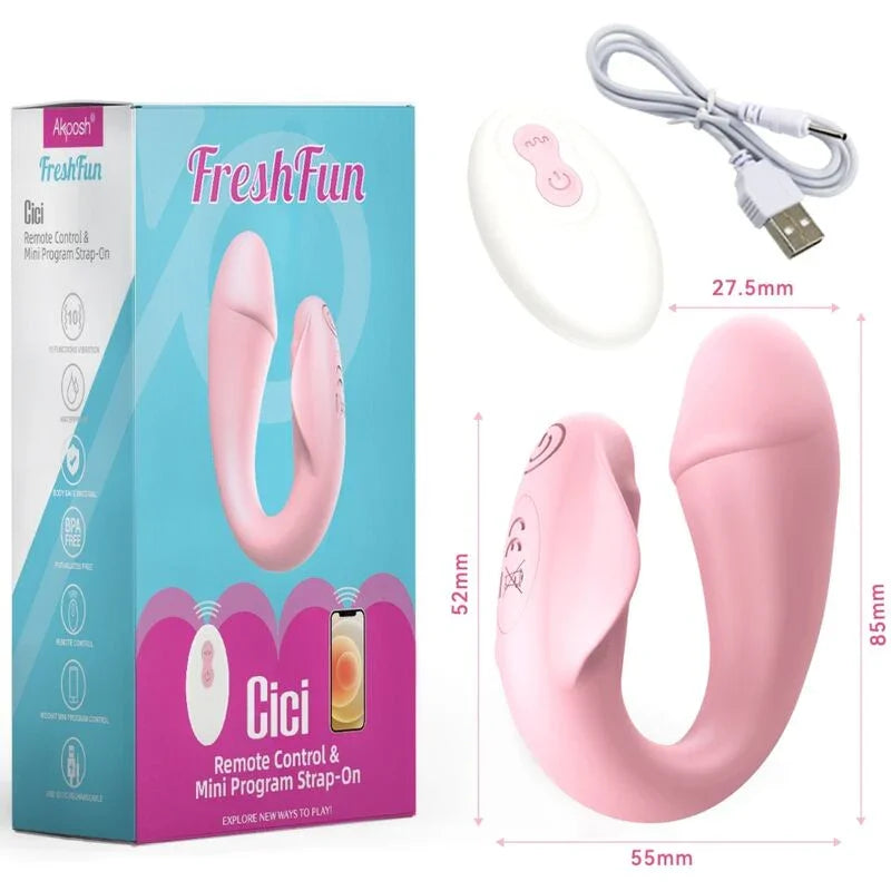 ARMONY - FRESHFUN CICI VIBRADOR STRAP-ON CONTROL REMOTO Y APP 10 VIBRACIONES ROSA - Nuvica