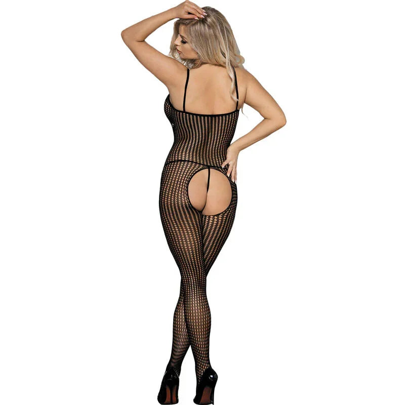 SUBBLIME - 951726 BODYSTOCKING CROTCHLESS DE REJILLA ELÁSTICO NEGRO TALLA ÚNICA - Nuvica