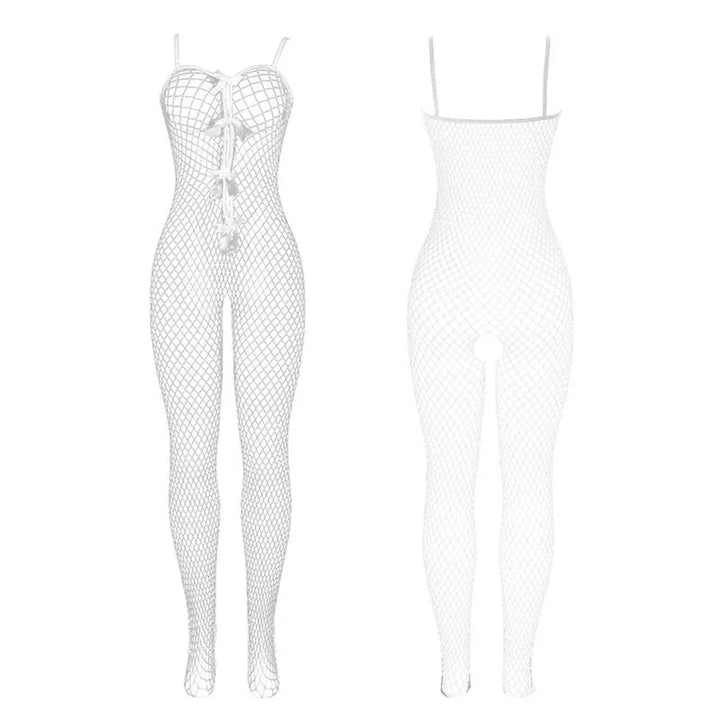 SUBBLIME - 951740 BODYSTOCKING CROTCHLESS DE REJILLA CON LAZOS BLANCO TALLA ÚNICA - Nuvica