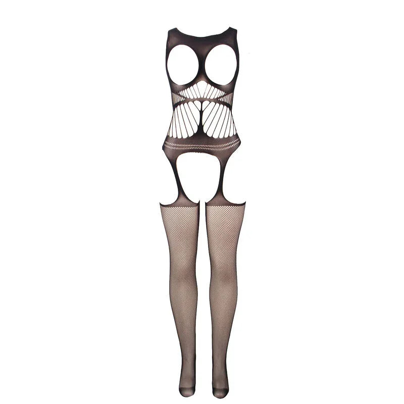 SUBBLIME - 951900 BODYSTOCKING CROTCHLESS DE REJILLA CON COPA Y HOMBROS ABIERTOS NEGRO TALLA ÚNICA - Nuvica
