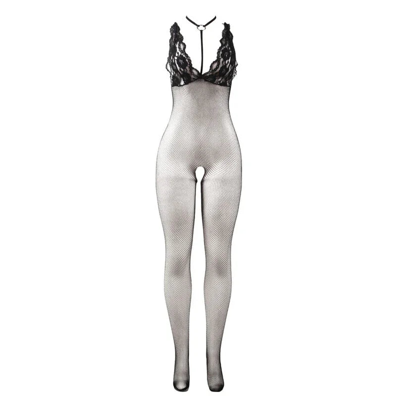 SUBBLIME - 951993 BODYSTOCKING CROTCHLESS DE REJILLA TRANSPARENTE NEGRO TALLA ÚNICA - Nuvica