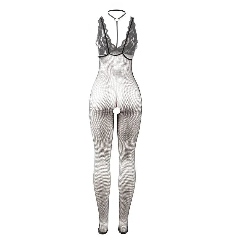 SUBBLIME - 951993 BODYSTOCKING CROTCHLESS DE REJILLA TRANSPARENTE NEGRO TALLA ÚNICA - Nuvica