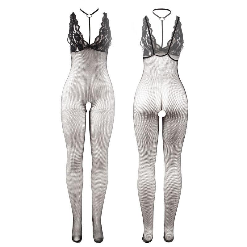 SUBBLIME - 951993 BODYSTOCKING CROTCHLESS DE REJILLA TRANSPARENTE NEGRO TALLA ÚNICA - Nuvica