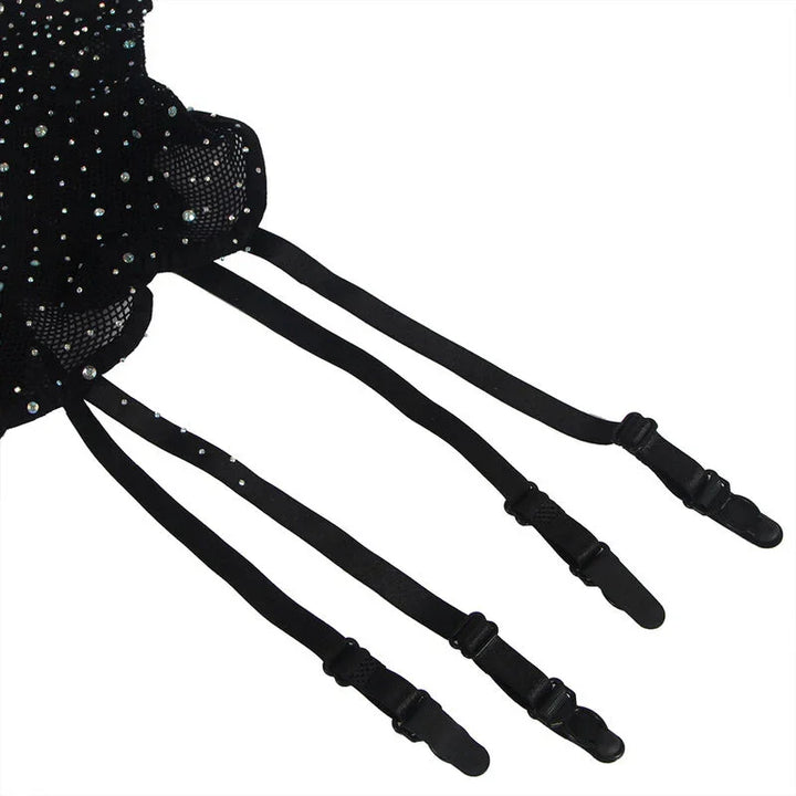 SUBBLIME - 952174 BODYSTOCKING DE REJILLA CON GUANTES Y DIAMANTES NEGRO TALLA ÚNICA - Nuvica