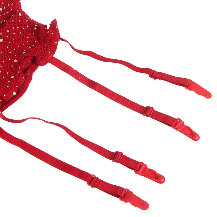 SUBBLIME - 952181 BODYSTOCKING DE REJILLA CON GUANTES Y DIAMANTES ROJO TALLA ÚNICA - Nuvica