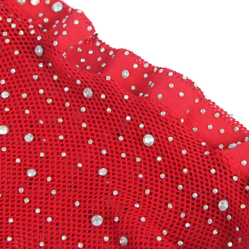 SUBBLIME - 952181 BODYSTOCKING DE REJILLA CON GUANTES Y DIAMANTES ROJO TALLA ÚNICA - Nuvica