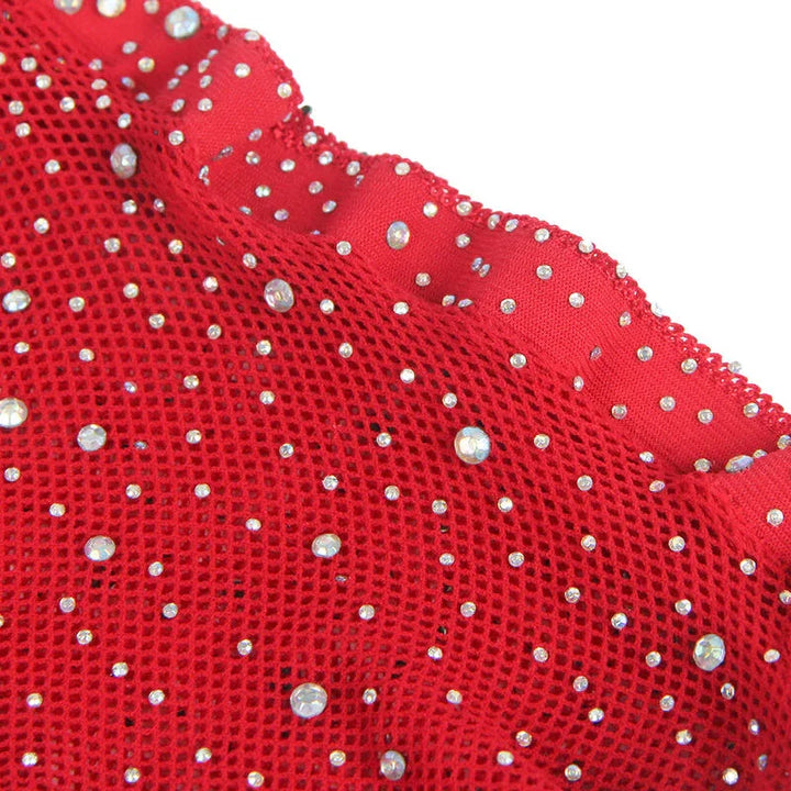 SUBBLIME - 952181 BODYSTOCKING DE REJILLA CON GUANTES Y DIAMANTES ROJO TALLA ÚNICA - Nuvica