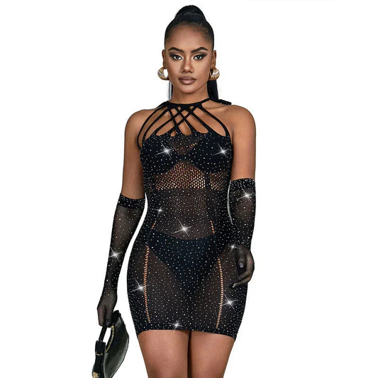 SUBBLIME - 952235 VESTIDO DE REJILLA CON BRILLANTES NEGRO TALLA ÚNICA - Nuvica