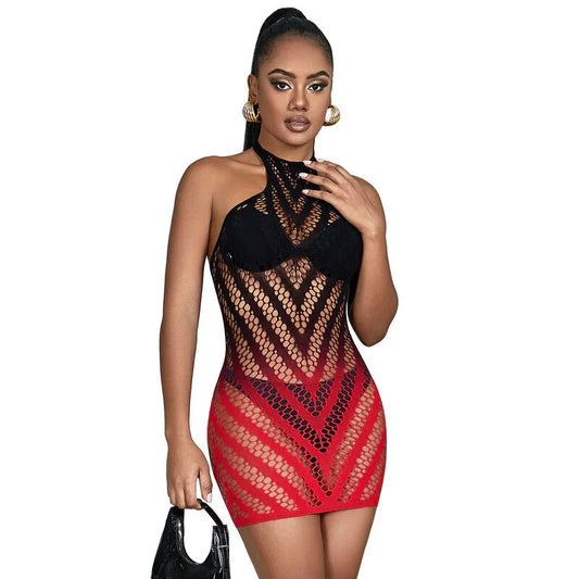 SUBBLIME - 952242 VESTIDO DE REJILLA ELÁSTICO DEGRADADO ROJO Y NEGRO TALLA ÚNICA - Nuvica