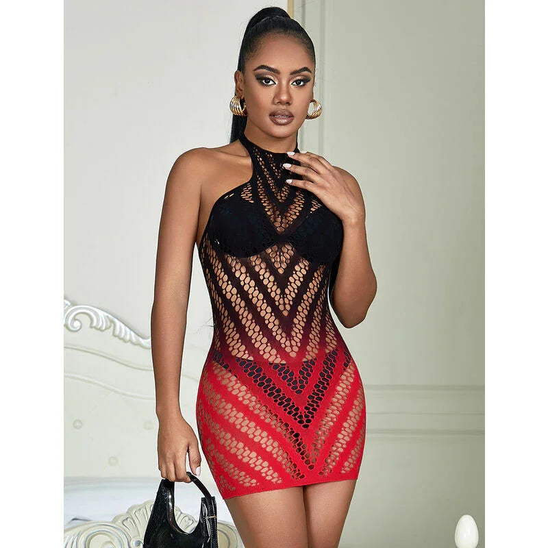 SUBBLIME - 952242 VESTIDO DE REJILLA ELÁSTICO DEGRADADO ROJO Y NEGRO TALLA ÚNICA - Nuvica