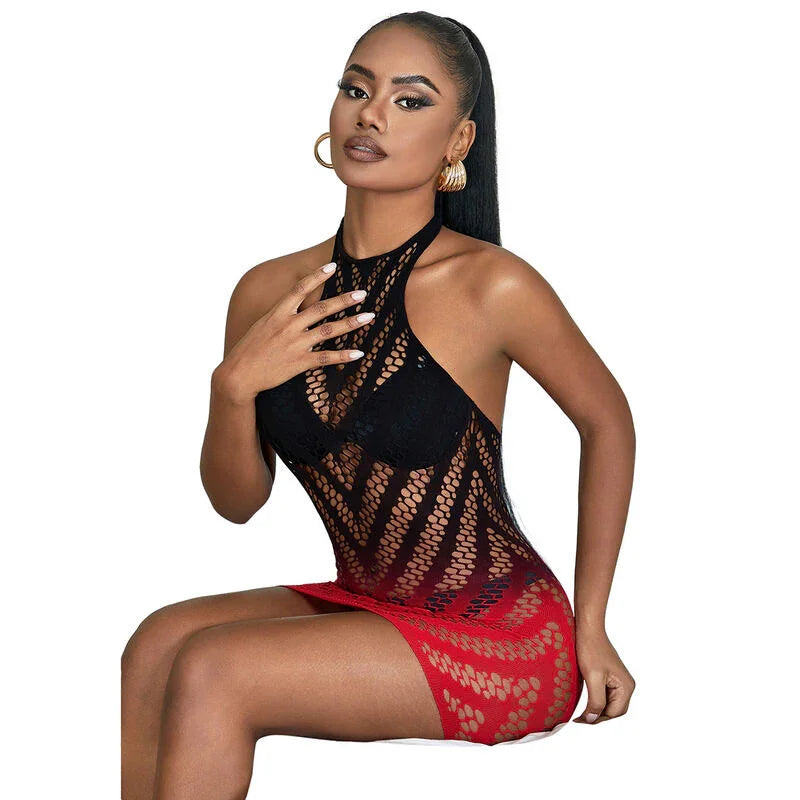 SUBBLIME - 952242 VESTIDO DE REJILLA ELÁSTICO DEGRADADO ROJO Y NEGRO TALLA ÚNICA - Nuvica