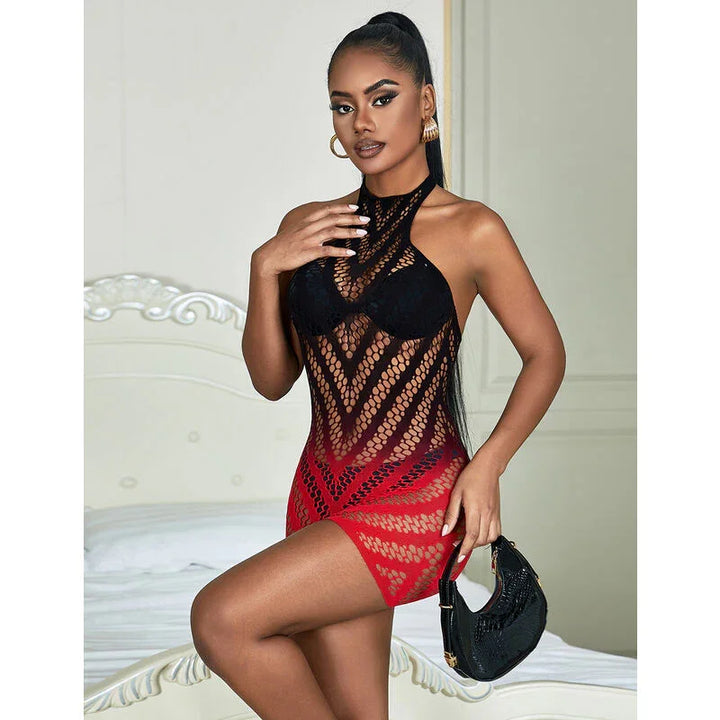 SUBBLIME - 952242 VESTIDO DE REJILLA ELÁSTICO DEGRADADO ROJO Y NEGRO TALLA ÚNICA - Nuvica